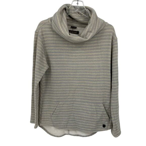 Burton Turtleneck Sweatshirt Women's Size S Gray Cream Stripe Cowl Pullover - Picture 1 of 8